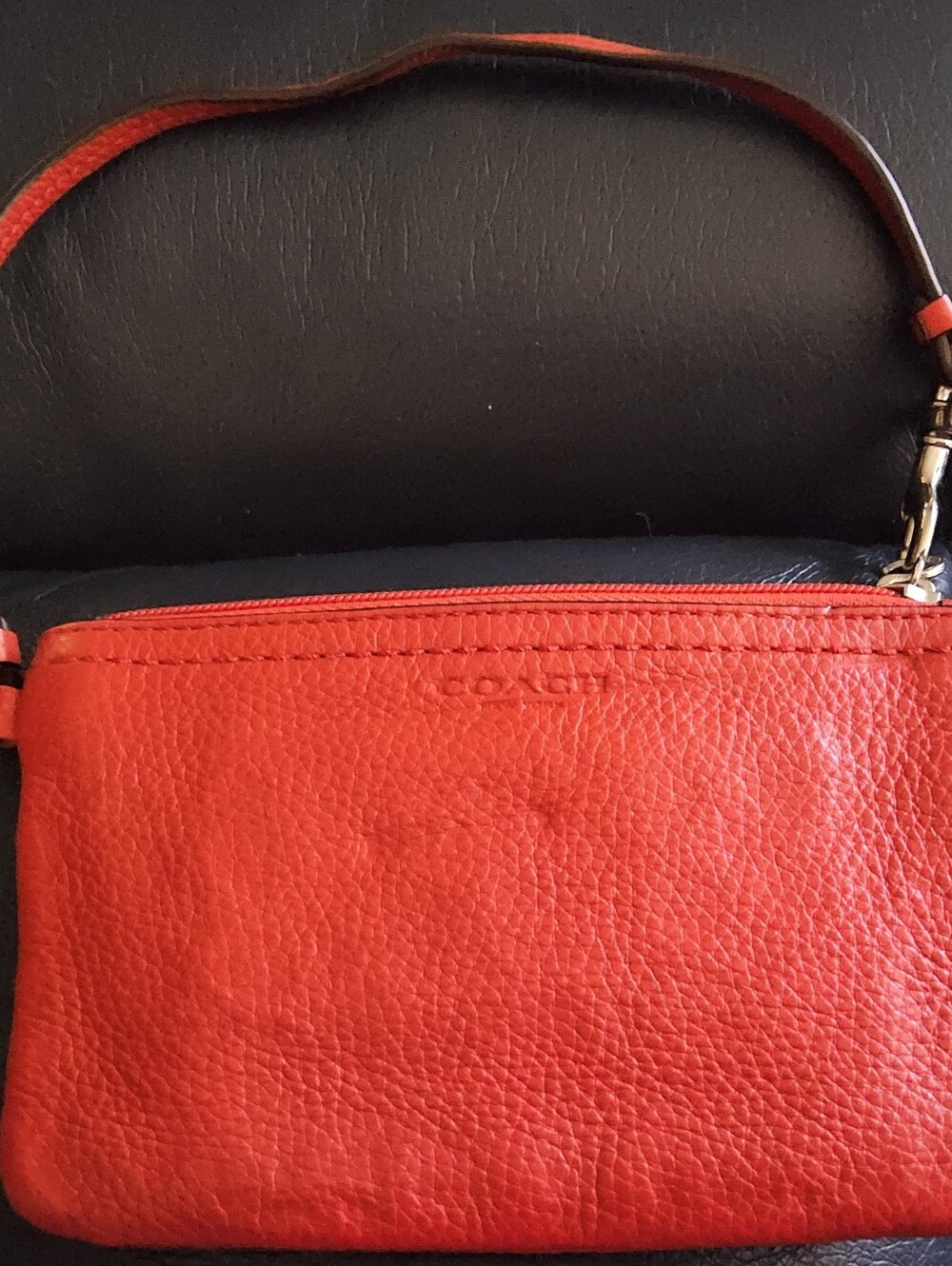 Coach Red Pebbled Leather Wristlet with Strap